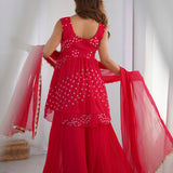 Red Flared Kurti And Palazzo Set