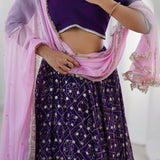 Purple Georgette Lehenga Set With Dupatta