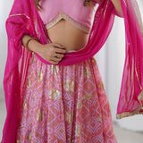 Pink Georgette Lehenga Set With Dupatta