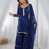 Blue Sharara Kurta Set With Dupatta