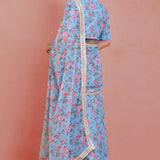 Blue Georgette Ready-Made Saree With Floral Prints