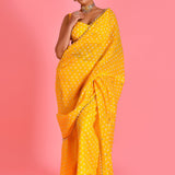 Yellow Chanderi Fusion Saree With Hand Embroidery