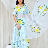 Light Blue Georgette Fusion Saree
