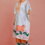 Grey Chanderi Silk Kurta Set With Lotus Prints