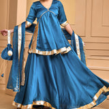 Denim Blue Satin Lehenga Set