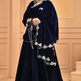Midnight Blue Velvet Lehenga Set