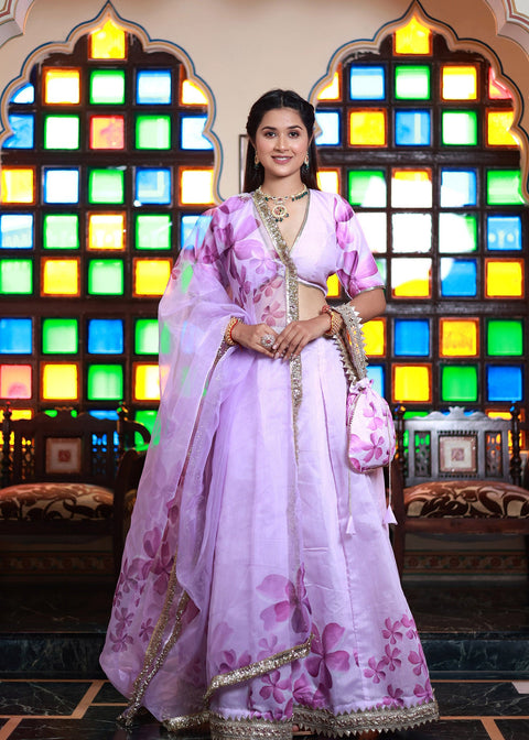 <img> Lavender Chanderi Lehenga Set With Floral Printed