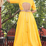 Golden Yellow Cotton Lehenga Set With Organza Dupatta