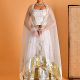 Smoke White Cotton Silk Lehenga Set With Organza Dupatta