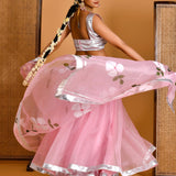 Soft Pink Organza Lehenga Set With Digital Prints