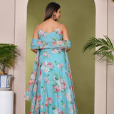 Sky Blue Muslin Anarkali Set