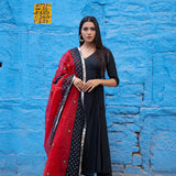 Black Anarkali Set With Bandhani Dupatta