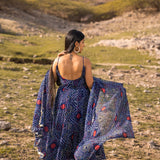 Cobalt Blue Chiffon Bandhani Anarkali Set