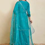 Blue Green Silk Kurti With Sharara And Dupatta