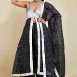 Black Cotton Silk Kurta Set With Stripes