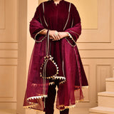 Maroon Velvet Kurta Set