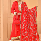 Red Silk Kurta Set With Embroidery