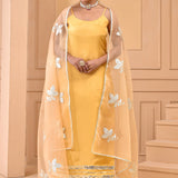 Yellow And White Silk Kurta Set