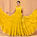 Mustard Yellow Georgette Layered Anarkali Set