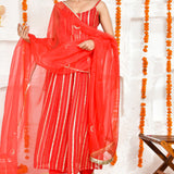 Red Georgette Lurex Kurta Set
