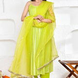 Electric Lime Green Georgette Lurex Suit Set