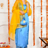 Yellow Satin Kurta With Organza Dupatta
