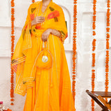 Yellow Anarkali Set With Organza Dupatta