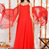 Red Georgette Anarkali Set With Printed Dupatta