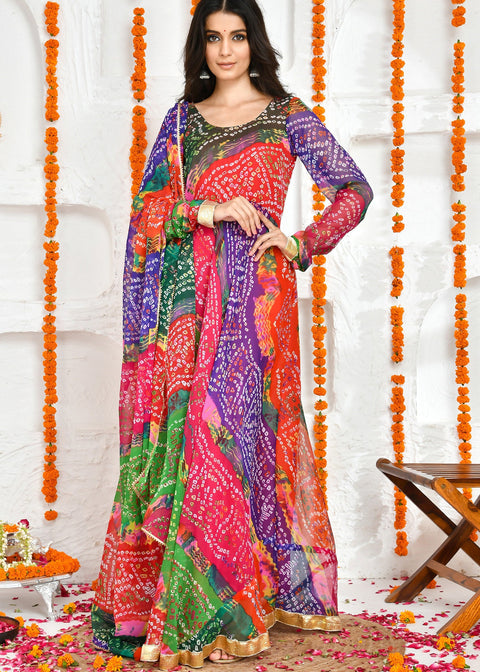<img> Multi-Color Bandhani Anarkali Set