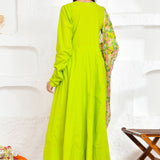 Lime Green Cotton Anarkali Set With Printed Dupatta