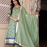 Greenish Grey Cotton Anarkali Set