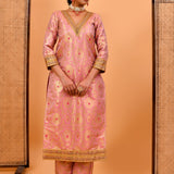 Pink Banarasi Kurta Set With Brocades