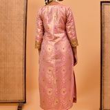 Pink Banarasi Kurta Set With Brocades
