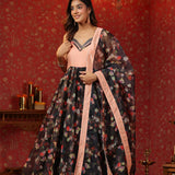 Black Organza Floral Printed Anarkali Set