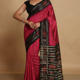 Paprika Pinkish Red Pure Raw Silk Saree With Contrast Border