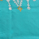 Verdigris Blue Pure Bangalore Silk Saree With Gujarati Craft