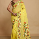 Fall Leaf Brown Pure Cotton Saree With Jamdani Needlework