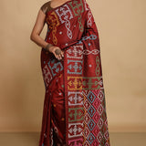 Metallic Copper Pure Bangalore Silk Saree With Gujarati Work