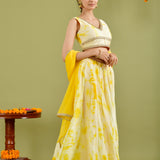 Egg Shell White Silk Tie-Dye Printed Lehenga Set