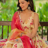 Cream Cotton Floral Printed Gharara Set