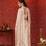 Pastel Cream Chinon Floral Printed Indo-Western Dhoti Set