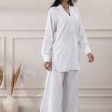 White Cotton Two Piece Suit Set