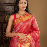 Bright Pink Floral Kanjivaram Silk Saree