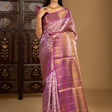 Bright Purple Floral Kanjivaram Silk Saree