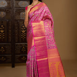 Bright Pink Floral Kanjivaram Silk Saree
