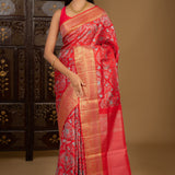 Bright Red Floral Kanjivaram Silk Saree