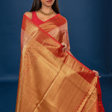 Golden Red Kanjivaram Silk Saree