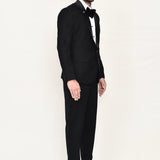 Black Jacquard Three Piece Suit Set With Bow