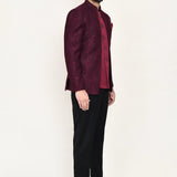 Maroon Jacquard Three Piece Suit Set