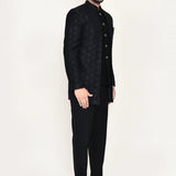 Black Jacquard Sherwani Set